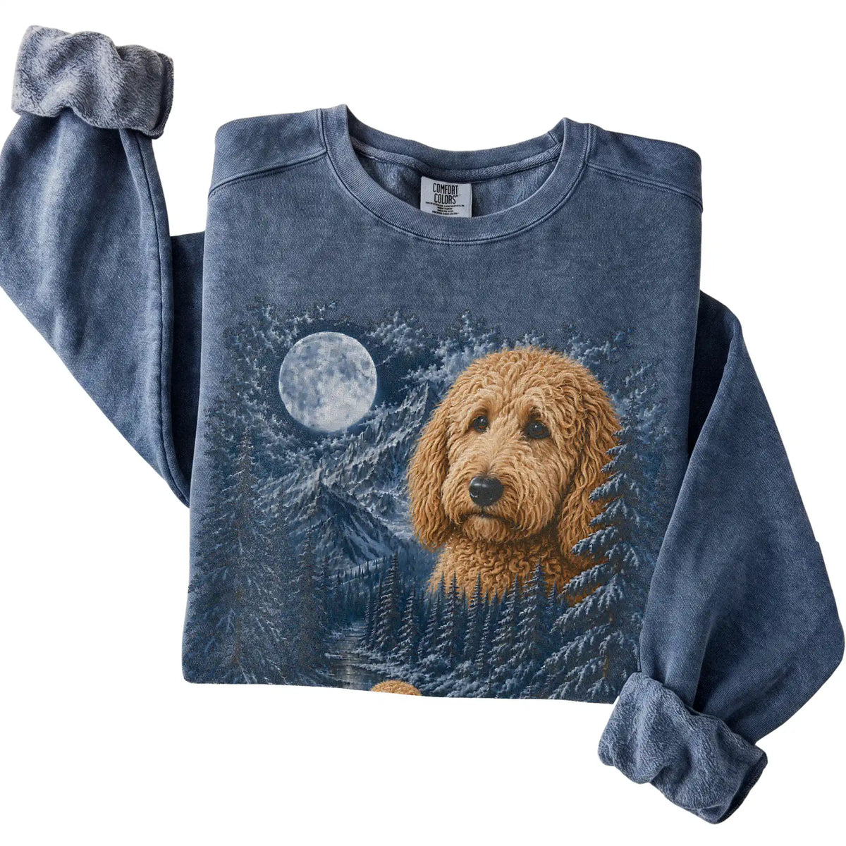 Goldendoodle Forest Moon Sweatshirt in Denim