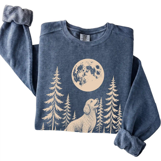 Goldendoodle Howling at the Moon Comfort Colors sweatshirt in Denim