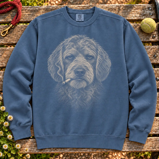 Goldendoodle smoking design on a Denim sweatshirt