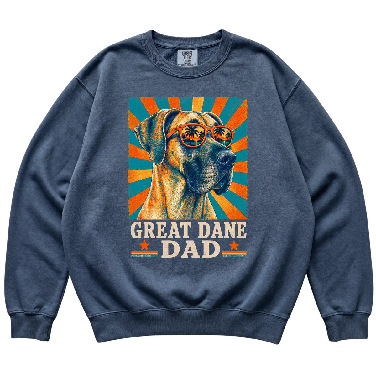 Retro Great Dane Dad design on a Denim Comfort Colors sweatshirt