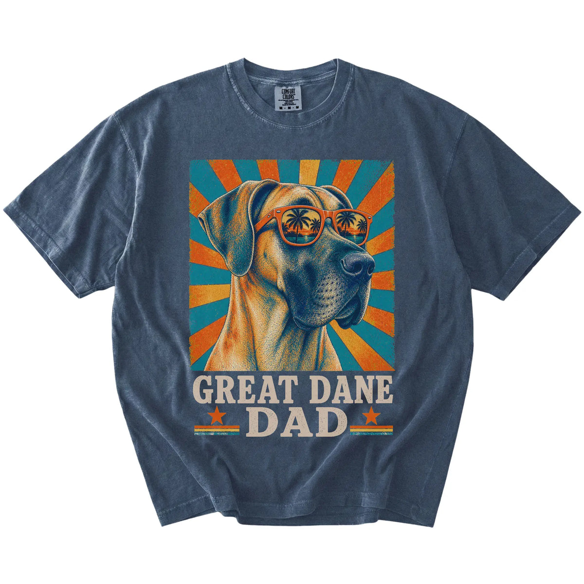 Retro Great Dane Dad design on a Denim Comfort Colors T-shirt