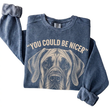 Close view of the Great Dane Guard Dog sweatshirt in Denim