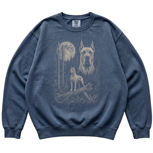 Denim Great Dane Moonlit Forest Comfort Colors sweatshirt, flat view