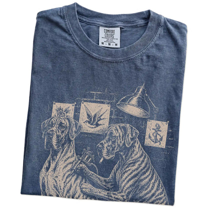 Folded Denim Great Dane Tattoo t-shirt showing the graphic
