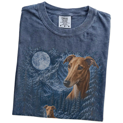Folded Denim Greyhound winter forest t-shirt
