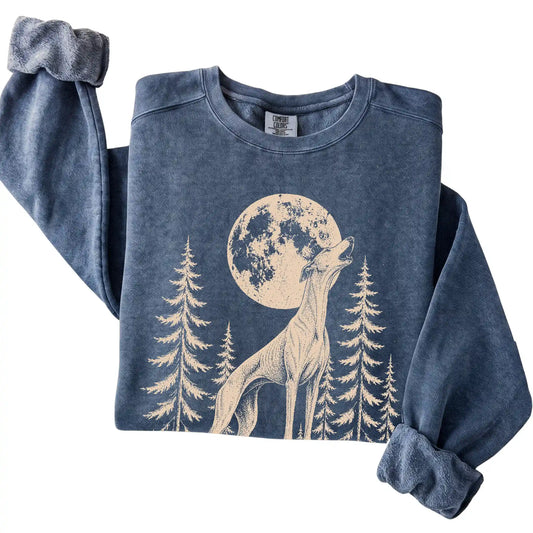 Greyhound Howling at the Moon Comfort Colors sweatshirt in Denim