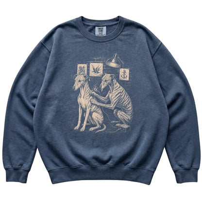 Denim Greyhound Dog Tattoo Artist shirt laid flat