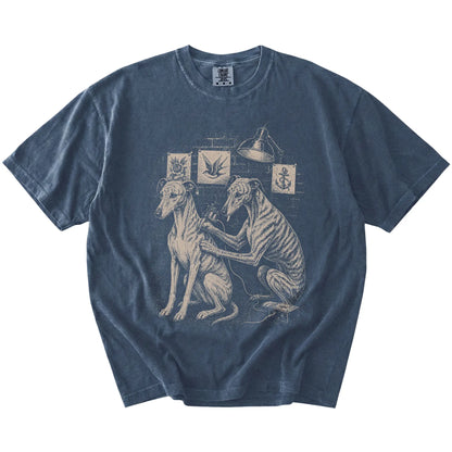 Denim Greyhound Tattoo t-shirt laid flat