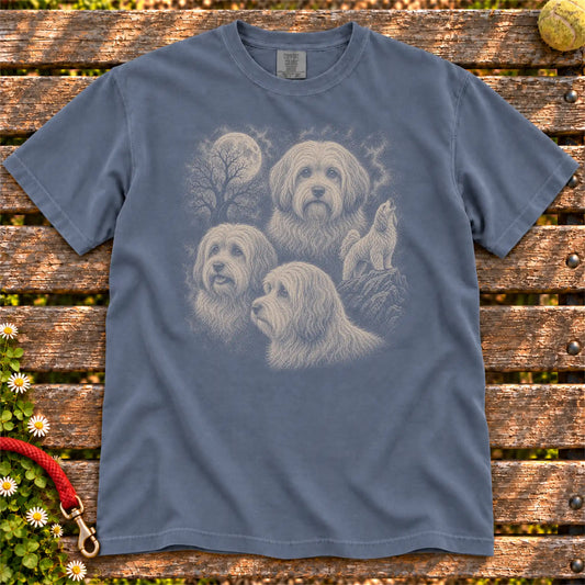 Havanese 90s Moon design on a Denim T-shirt shown flat