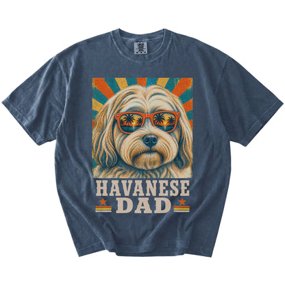 Retro Havanese Dad design on a Denim Comfort Colors T-shirt