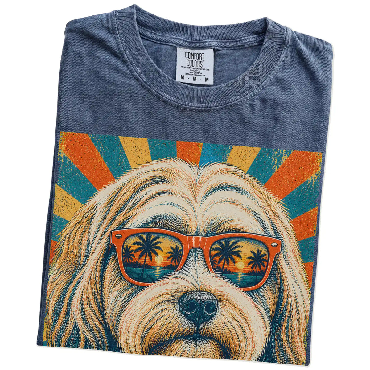 Retro Havanese Dad design on a Denim Comfort Colors T-shirt folded detail