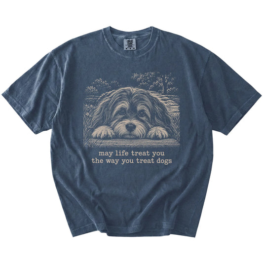 Havanese Karma Comfort Colors T-shirt in Denim — Flat Lay