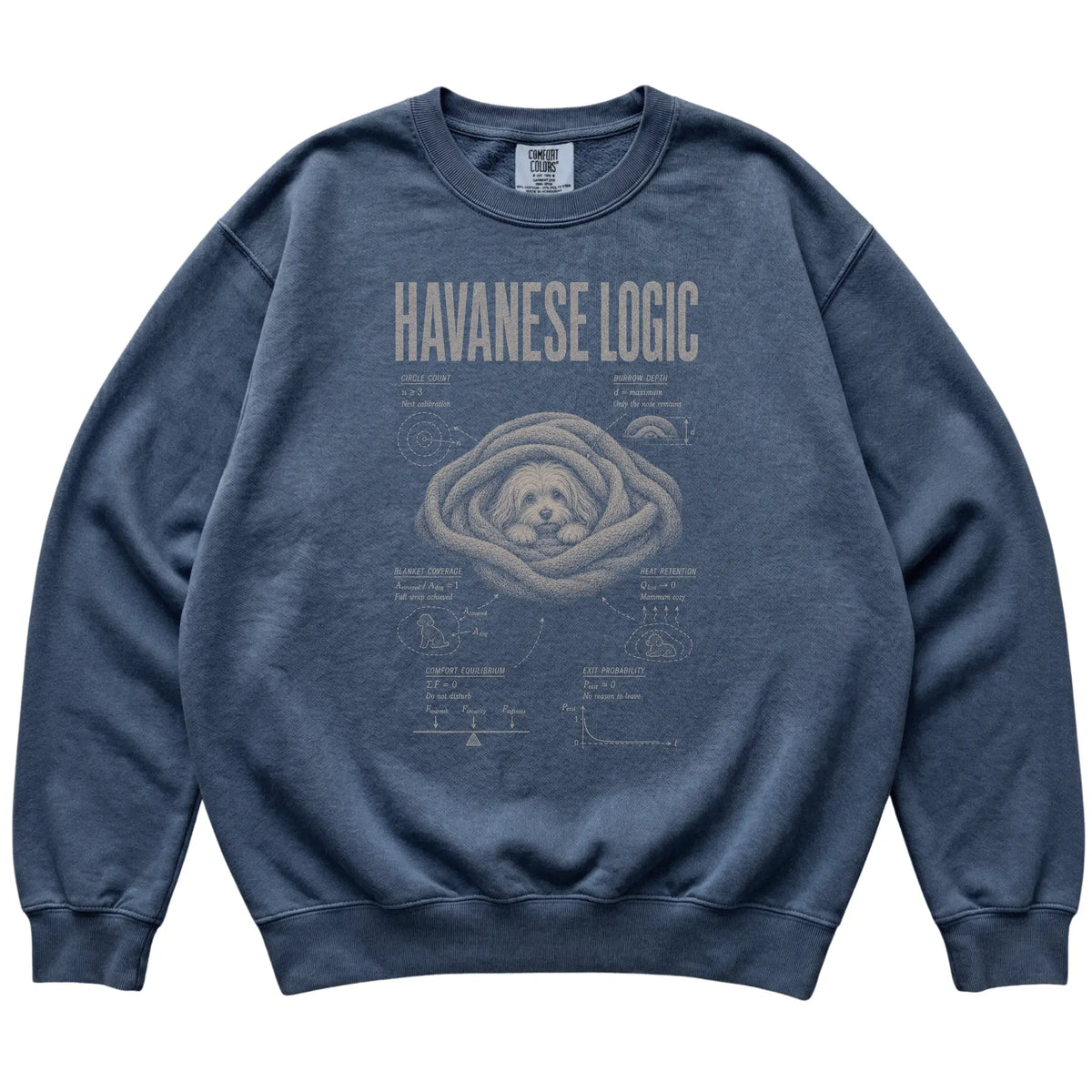 Denim Havanese Logic sweatshirt laid flat