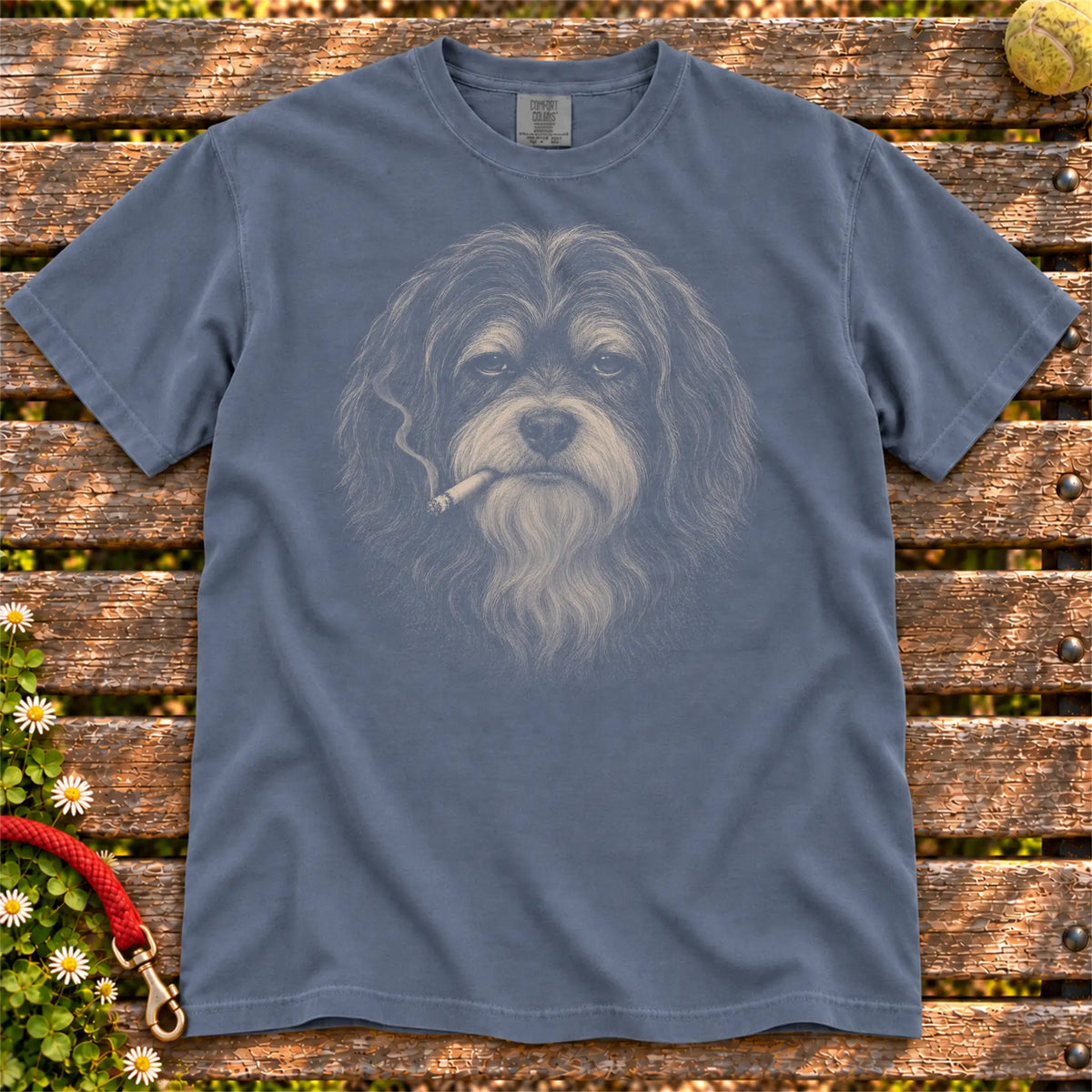 Havanese smoking design on a Denim t-shirt
