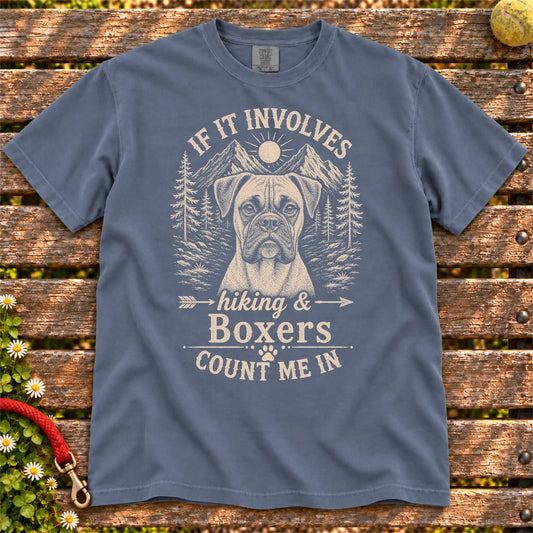 Hiking and Boxers design on a Denim Comfort Colors T-shirt, shown flat