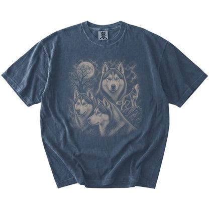 Vintage moon montage featuring Husky on a Denim Comfort Colors® T-shirt