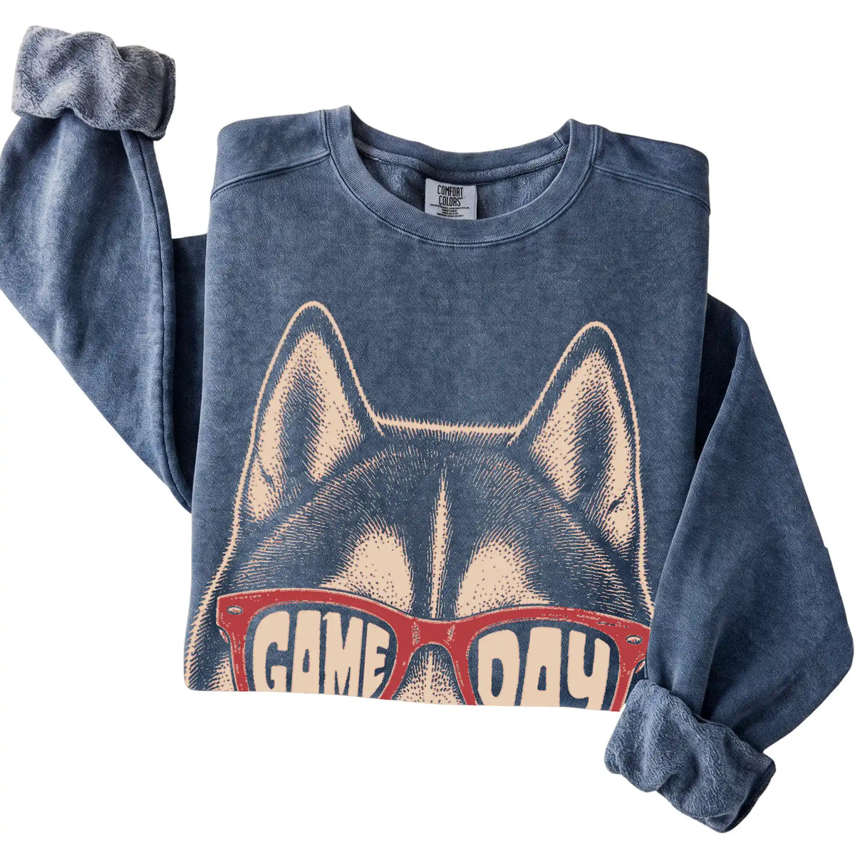Denim Husky Game Day Sunglasses sweatshirt, folded
