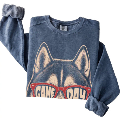 Denim Husky Game Day Sunglasses sweatshirt, folded