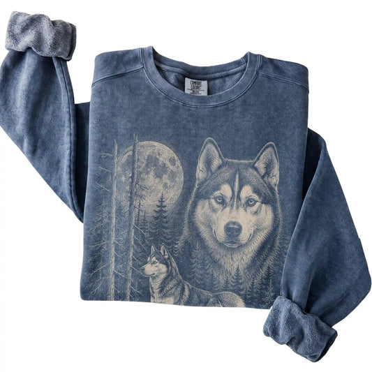 Denim Husky Moonlit Forest Comfort Colors sweatshirt, folded view