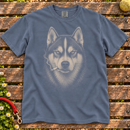 Husky smoking design on a Denim t-shirt