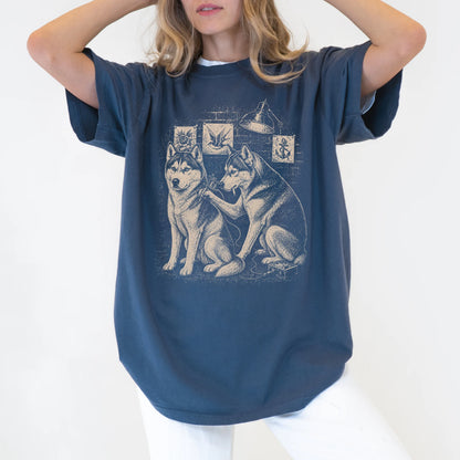 Person wearing a Denim Husky Tattoo t-shirt