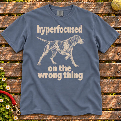 Denim T-shirt with Pointer “hyperfocused on the wrong thing” design