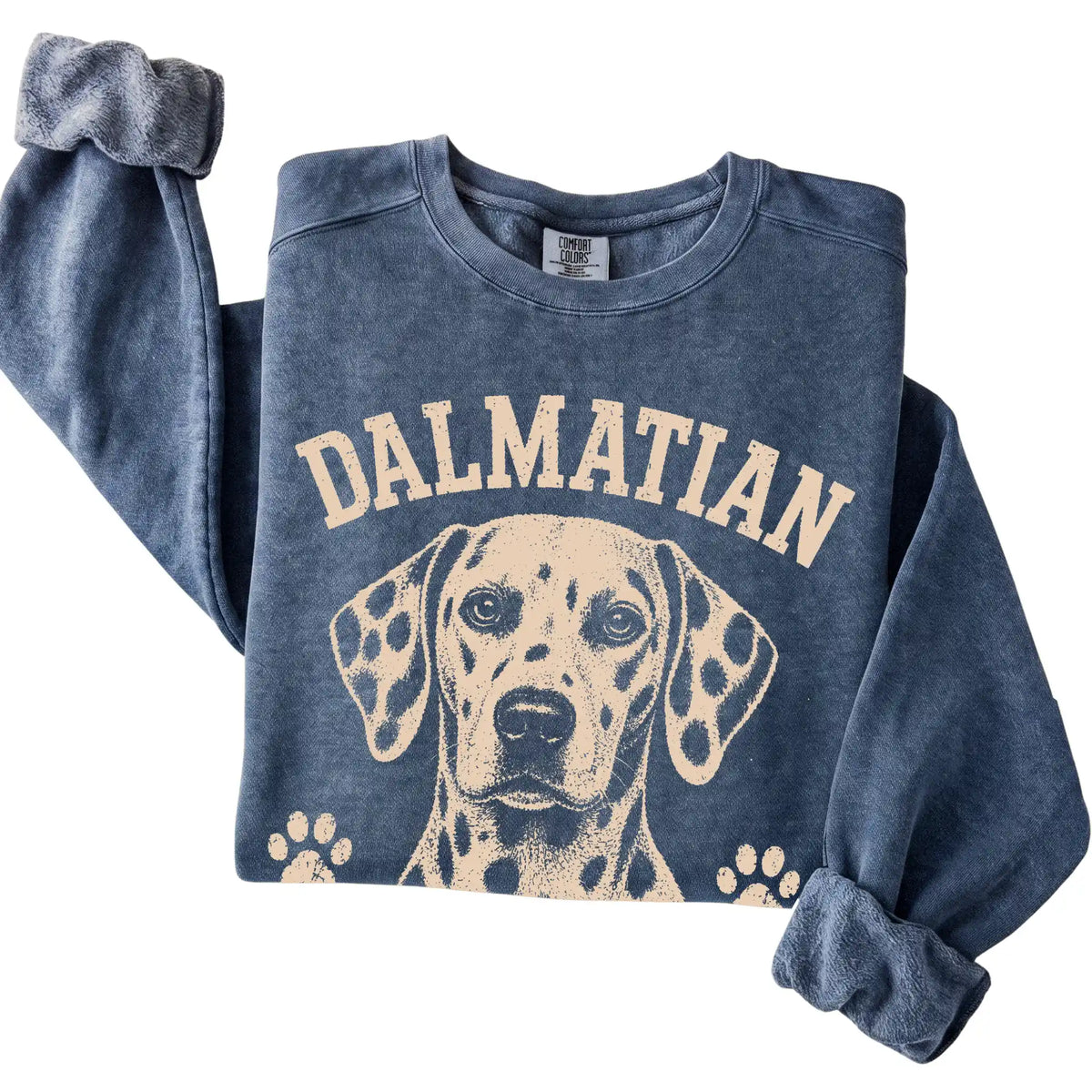 Denim Comfort Colors® sweatshirt featuring I Stand Out On Purpose - Dalmatian, folded presentation