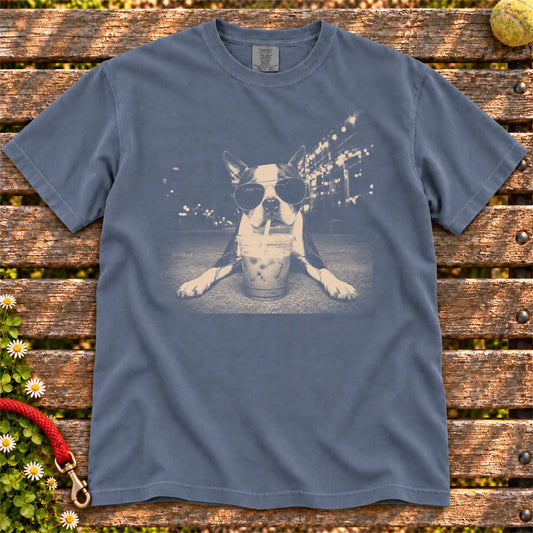 Boston Terrier Iced Coffee Comfort Colors T-shirt in Denim