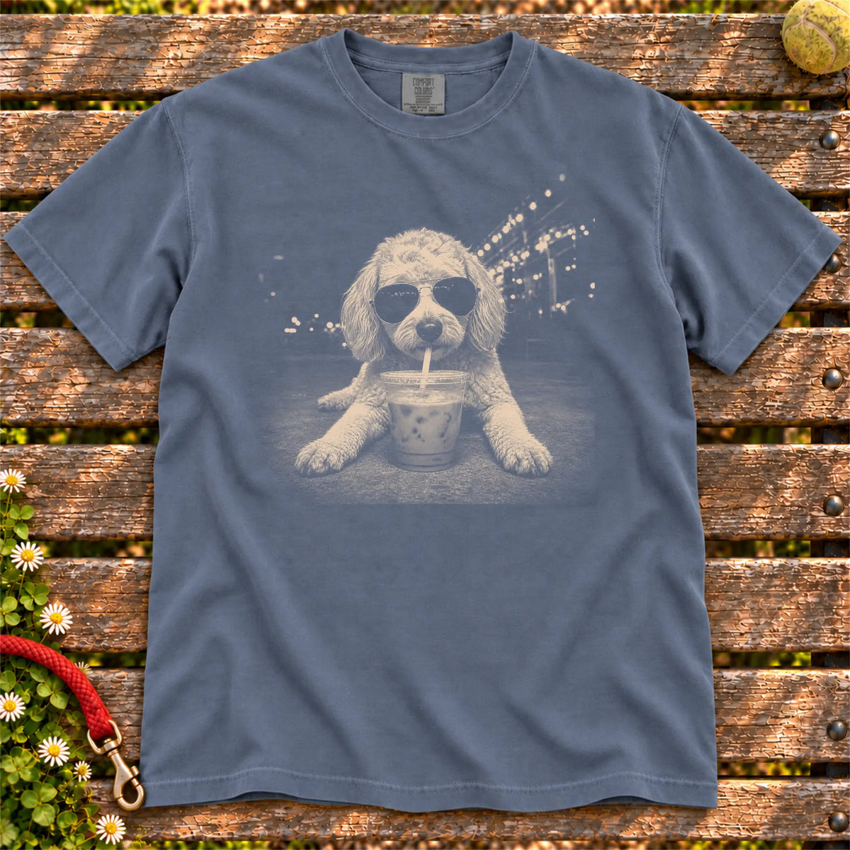 Goldendoodle Iced Coffee Comfort Colors T-shirt in Denim