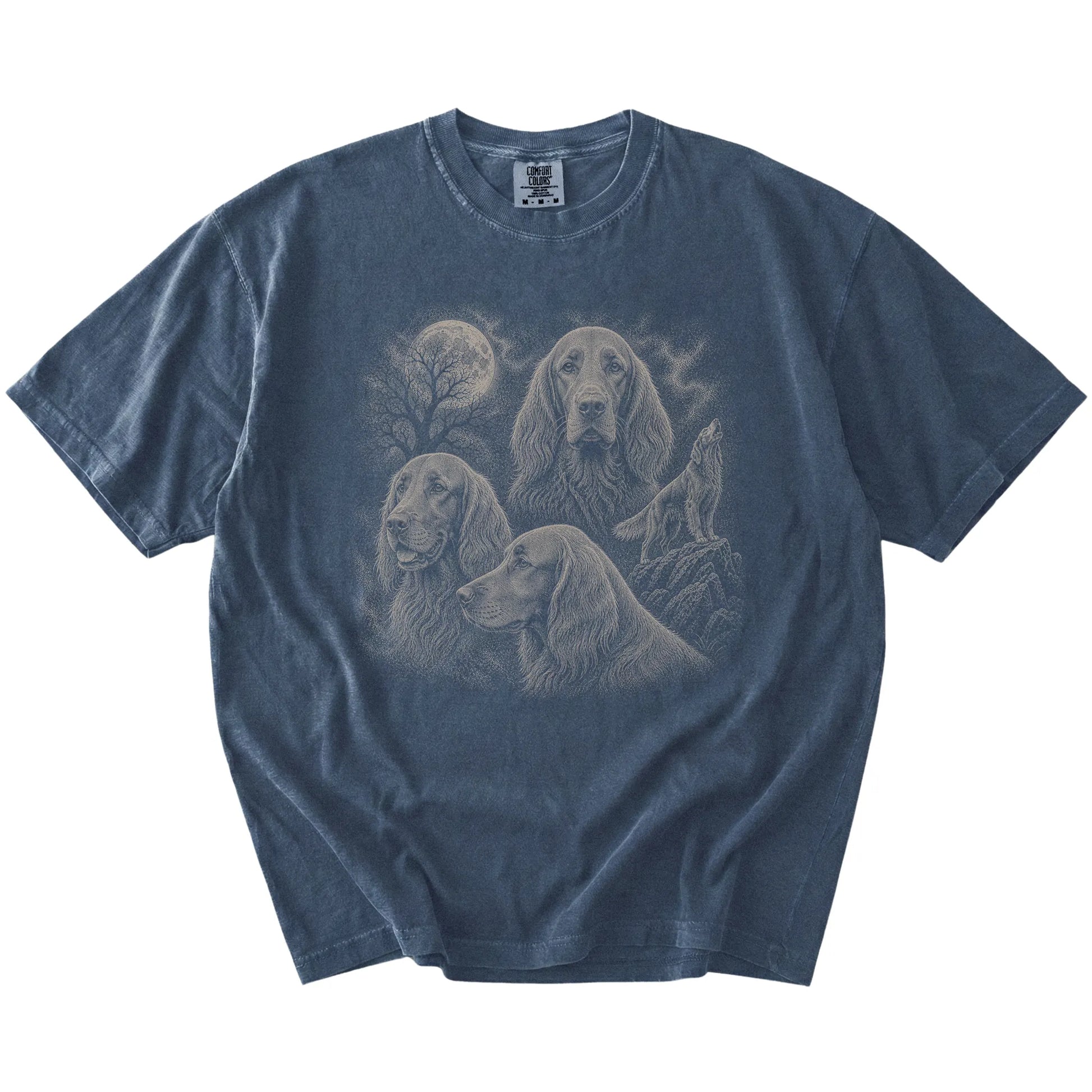 Vintage moon montage featuring Irish Setter on a Denim Comfort Colors® T-shirt