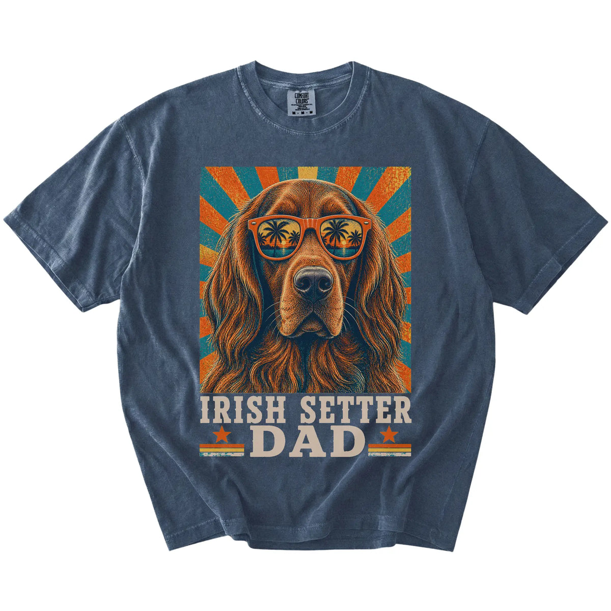 Retro Irish Setter Dad design on a Denim Comfort Colors T-shirt