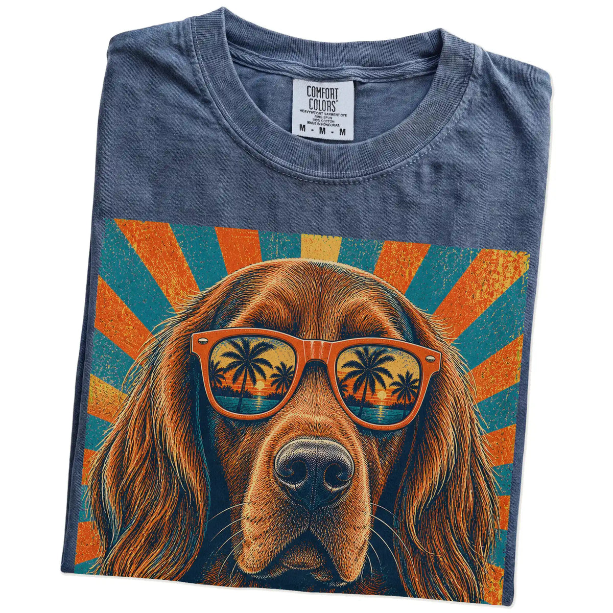 Retro Irish Setter Dad design on a Denim Comfort Colors T-shirt folded detail
