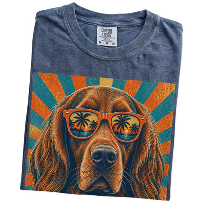 Retro Irish Setter Dad design on a Denim Comfort Colors T-shirt folded detail