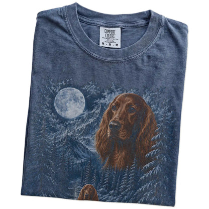 Folded Denim Irish Setter winter forest t-shirt