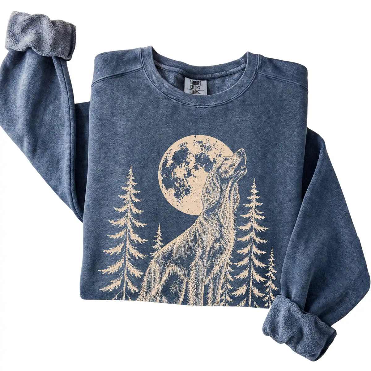 Irish Setter Howling at the Moon Comfort Colors sweatshirt in Denim