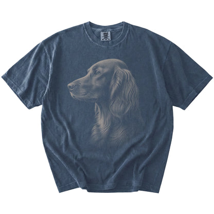 A detailed photographic portrait of a Irish Setter on a Denim Comfort Colors® T-shirt