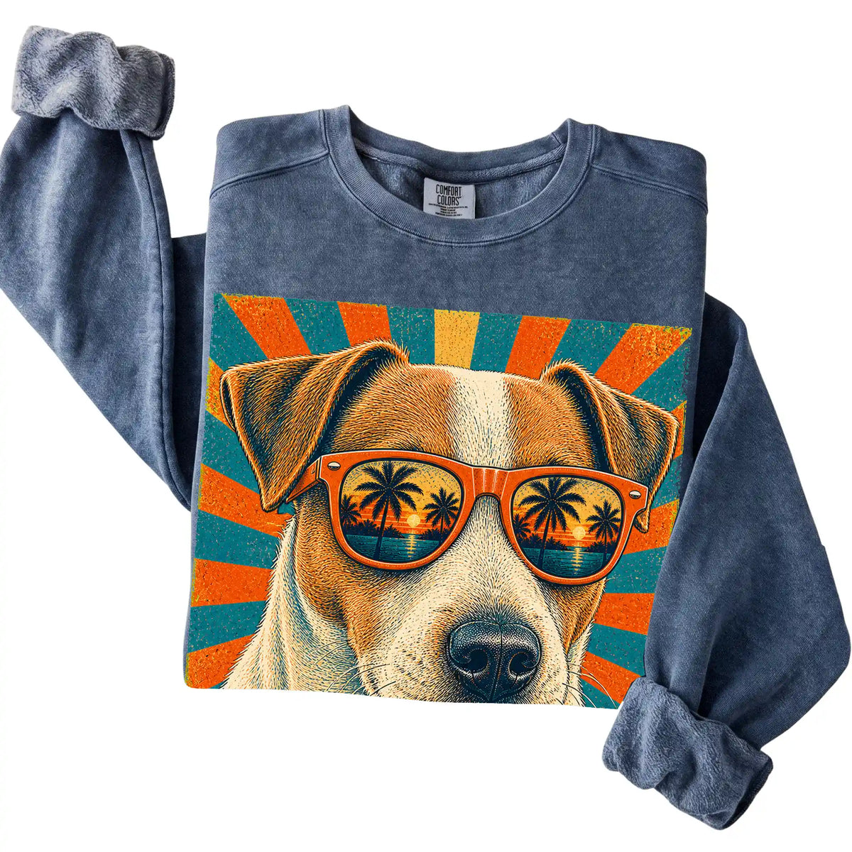 Folded Denim Comfort Colors sweatshirt with a Retro Jack Russell Dad design