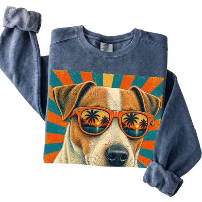 Folded Denim Comfort Colors sweatshirt with a Retro Jack Russell Dad design