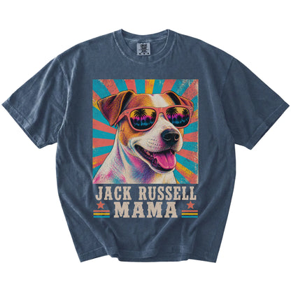 Retro Jack Russell Mama design on a Denim Comfort Colors T-shirt