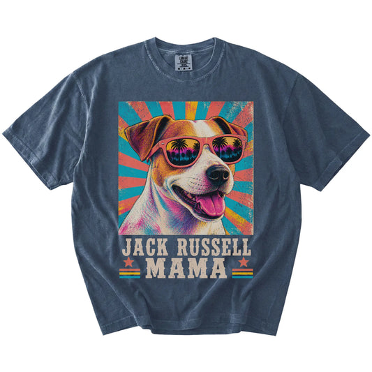 Retro Jack Russell Mama design on a Denim Comfort Colors T-shirt
