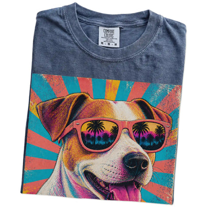 Retro Jack Russell Mama design on a Denim Comfort Colors T-shirt folded detail