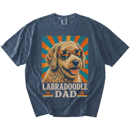 Retro Labradoodle Dad design on a Denim Comfort Colors T-shirt