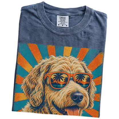 Retro Labradoodle Dad design on a Denim Comfort Colors T-shirt folded detail
