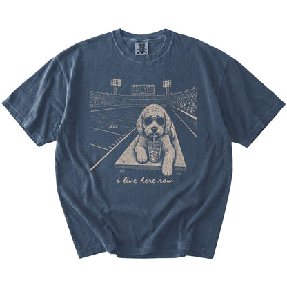 Labradoodle ready for football and tailgate season on a Denim Comfort Colors® T-shirt
