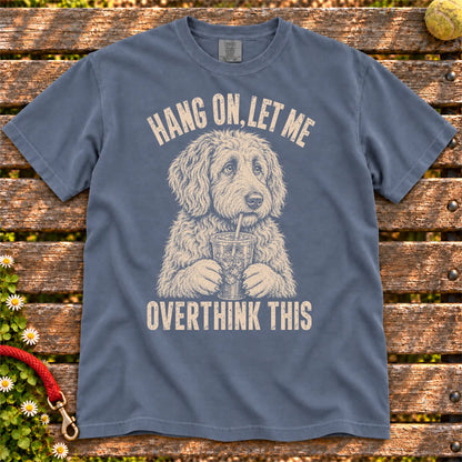 Overthinking Labradoodle design on a Denim Comfort Colors T-shirt, shown flat