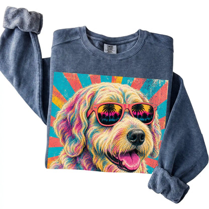 Folded Denim Comfort Colors sweatshirt with a Retro Labradoodle Mama design