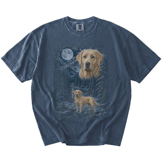 Labrador Retriever in a snowy winter forest on a Denim t-shirt