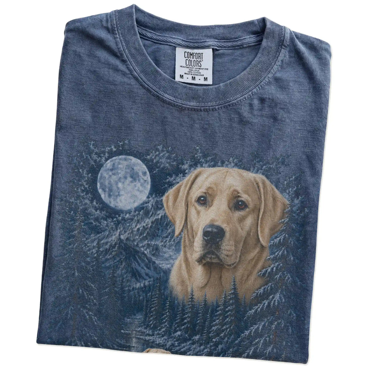 Folded Denim Labrador Retriever winter forest t-shirt