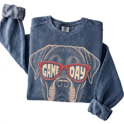 Denim Labrador Retriever Game Day Sunglasses sweatshirt, folded