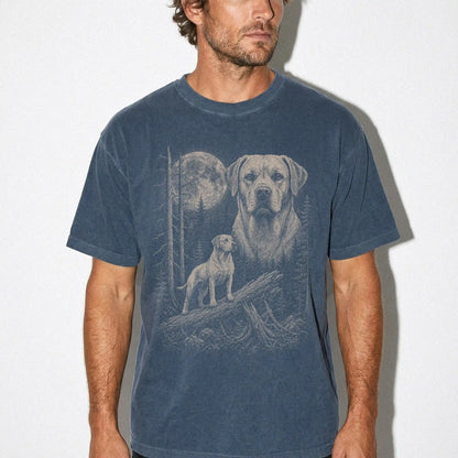 Man wearing a Denim Labrador Retriever Moonlit Forest T-Shirt